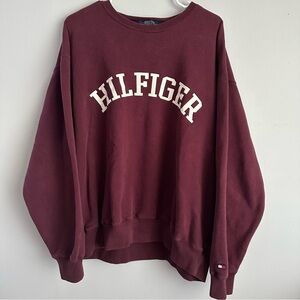 VINTAGE Tommy Hilfiger Sweater XL Burgundy Pullover Sweatshirt Men 90s men’s